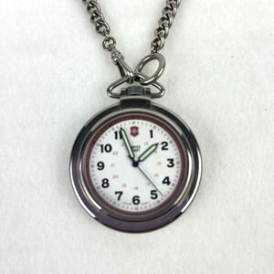 Vintage Swiss Army Quartz Pocket Watch Silver-tone Curb Chain WORKING 1990s